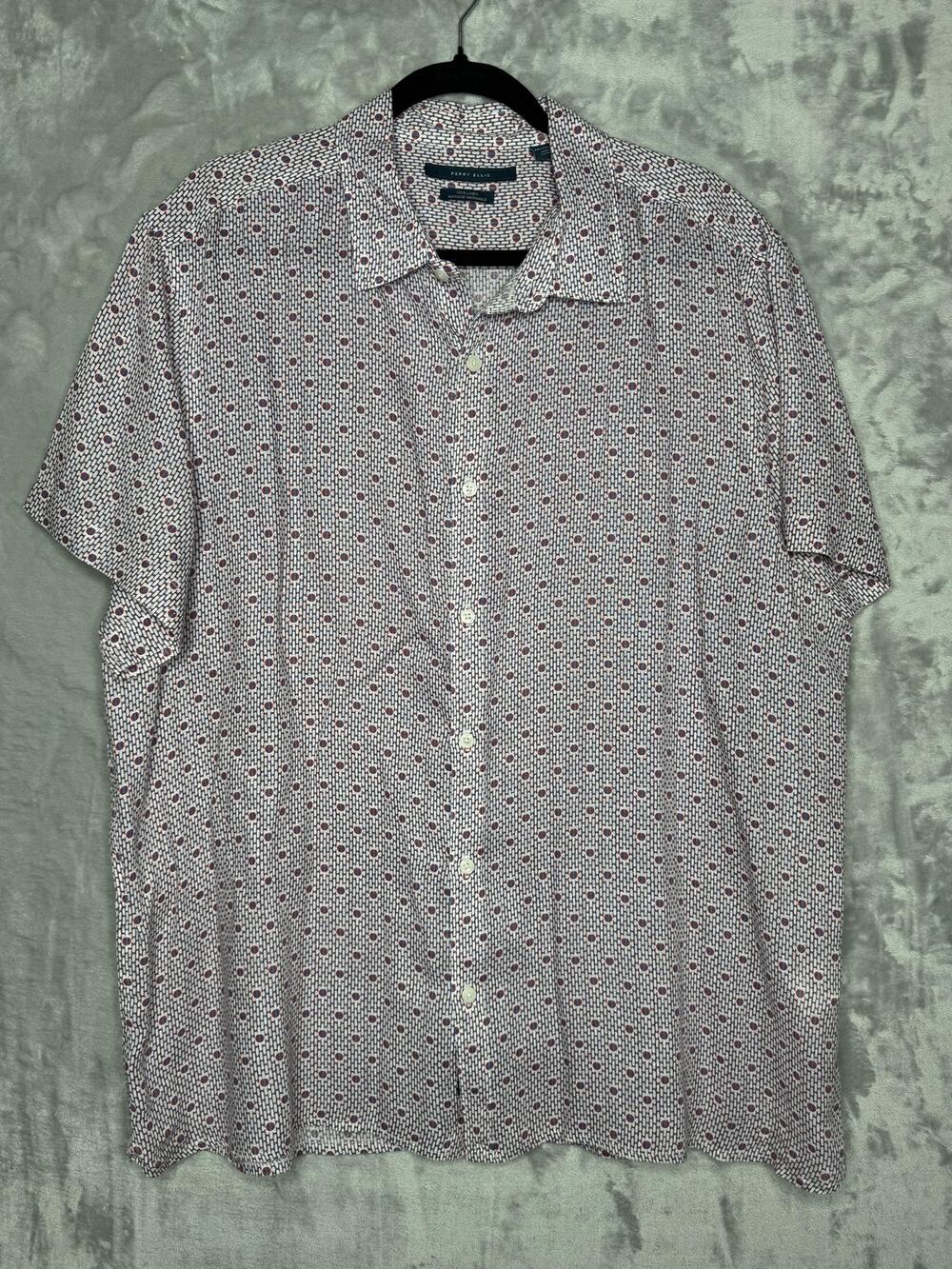 Perry Ellis Shirt Mens 2XL White Linen Geometric Short Sleeve Button Up Casual